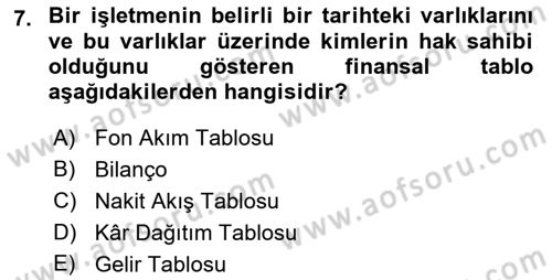 Genel Muhasebe Dersi 2022 - 2023 Yılı (Final) Dönem Sonu Sınav Soruları 7. Soru