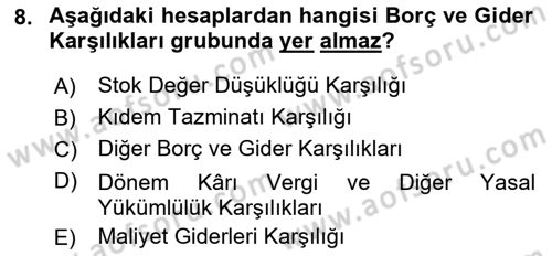 Genel Muhasebe Dersi 2022 - 2023 Yılı (Final) Dönem Sonu Sınav Soruları 8. Soru