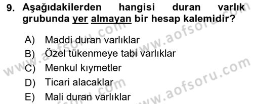 Genel Muhasebe Dersi 2022 - 2023 Yılı (Final) Dönem Sonu Sınav Soruları 9. Soru