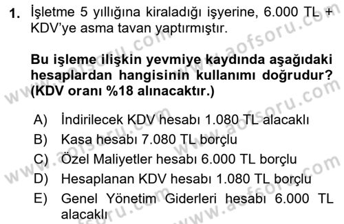 Genel Muhasebe Dersi 2022 - 2023 Yılı Yaz Okulu Sınav Soruları 1. Soru