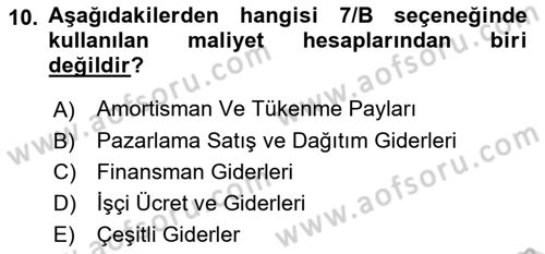 Genel Muhasebe Dersi 2022 - 2023 Yılı Yaz Okulu Sınav Soruları 10. Soru