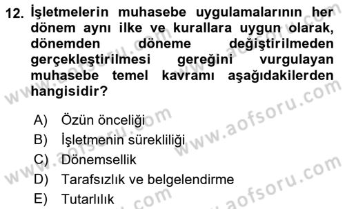 Genel Muhasebe Dersi 2022 - 2023 Yılı Yaz Okulu Sınav Soruları 12. Soru