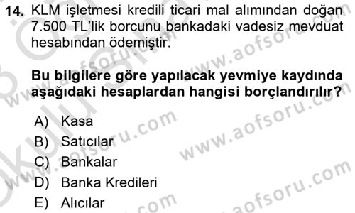 Genel Muhasebe Dersi 2022 - 2023 Yılı Yaz Okulu Sınav Soruları 14. Soru