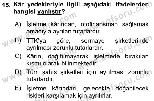 Genel Muhasebe Dersi 2022 - 2023 Yılı Yaz Okulu Sınav Soruları 15. Soru