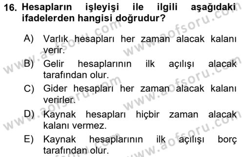 Genel Muhasebe Dersi 2022 - 2023 Yılı Yaz Okulu Sınav Soruları 16. Soru