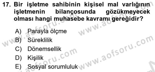Genel Muhasebe Dersi 2022 - 2023 Yılı Yaz Okulu Sınav Soruları 17. Soru