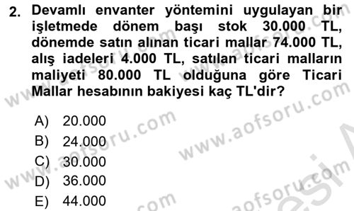 Genel Muhasebe Dersi 2022 - 2023 Yılı Yaz Okulu Sınav Soruları 2. Soru