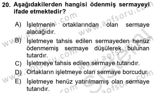 Genel Muhasebe Dersi 2022 - 2023 Yılı Yaz Okulu Sınav Soruları 20. Soru
