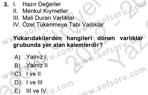 Genel Muhasebe Dersi 2022 - 2023 Yılı Yaz Okulu Sınav Soruları 3. Soru
