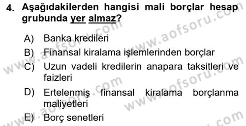 Genel Muhasebe Dersi 2022 - 2023 Yılı Yaz Okulu Sınav Soruları 4. Soru
