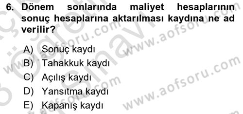 Genel Muhasebe Dersi 2022 - 2023 Yılı Yaz Okulu Sınav Soruları 6. Soru