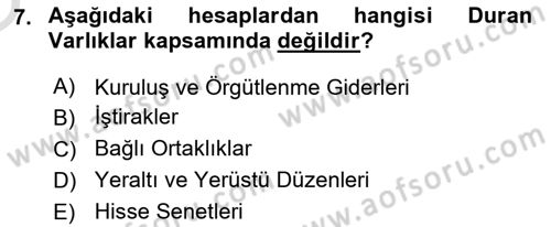 Genel Muhasebe Dersi 2022 - 2023 Yılı Yaz Okulu Sınav Soruları 7. Soru