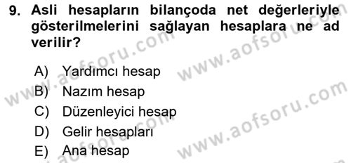 Genel Muhasebe Dersi 2022 - 2023 Yılı Yaz Okulu Sınav Soruları 9. Soru