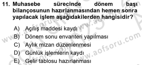 Genel Muhasebe Dersi Ara Sınavı Deneme Sınav Soruları 11. Soru