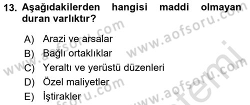 Genel Muhasebe Dersi Ara Sınavı Deneme Sınav Soruları 13. Soru
