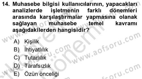 Genel Muhasebe Dersi 2023 - 2024 Yılı (Vize) Ara Sınav Soruları 14. Soru
