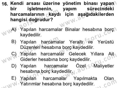 Genel Muhasebe Dersi 2023 - 2024 Yılı (Vize) Ara Sınav Soruları 16. Soru