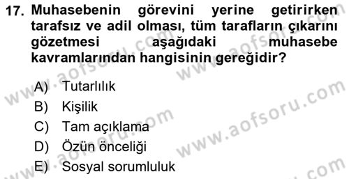 Genel Muhasebe Dersi Ara Sınavı Deneme Sınav Soruları 17. Soru
