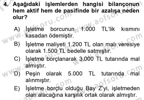 Genel Muhasebe Dersi 2023 - 2024 Yılı (Vize) Ara Sınav Soruları 4. Soru