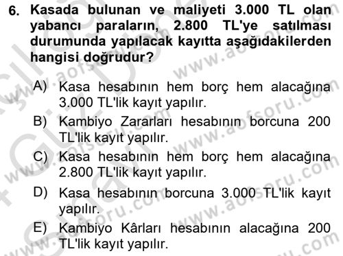 Genel Muhasebe Dersi Ara Sınavı Deneme Sınav Soruları 6. Soru