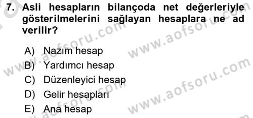 Genel Muhasebe Dersi Ara Sınavı Deneme Sınav Soruları 7. Soru