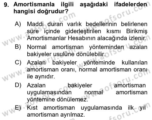Genel Muhasebe Dersi 2023 - 2024 Yılı (Vize) Ara Sınav Soruları 9. Soru