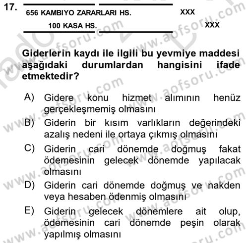 Genel Muhasebe Dersi 2023 - 2024 Yılı (Final) Dönem Sonu Sınav Soruları 17. Soru