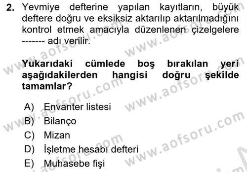 Genel Muhasebe Dersi 2023 - 2024 Yılı (Final) Dönem Sonu Sınav Soruları 2. Soru