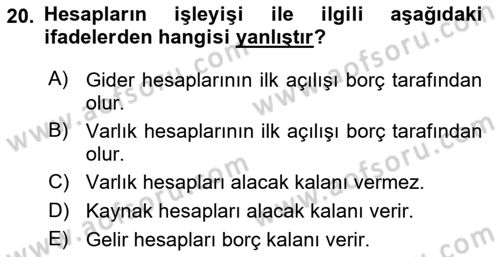 Genel Muhasebe Dersi 2023 - 2024 Yılı (Final) Dönem Sonu Sınav Soruları 20. Soru