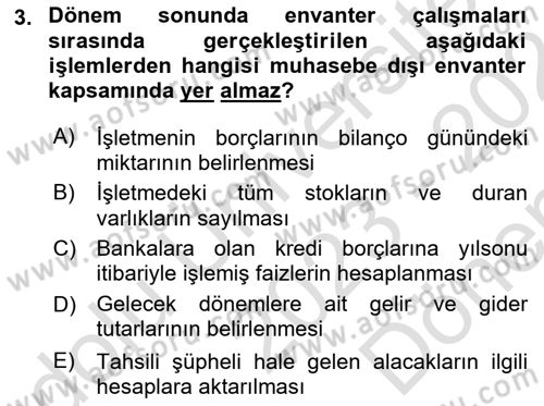 Genel Muhasebe Dersi 2023 - 2024 Yılı (Final) Dönem Sonu Sınav Soruları 3. Soru