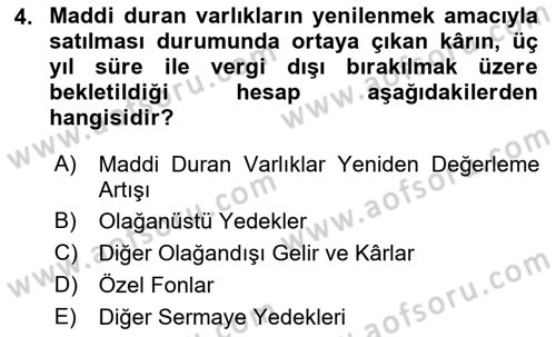 Genel Muhasebe Dersi 2023 - 2024 Yılı (Final) Dönem Sonu Sınav Soruları 4. Soru