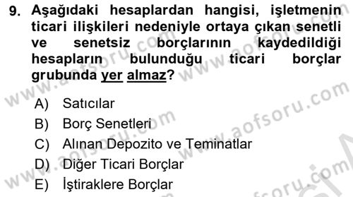 Genel Muhasebe Dersi 2023 - 2024 Yılı (Final) Dönem Sonu Sınav Soruları 9. Soru