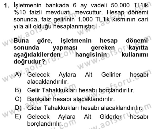 Genel Muhasebe Dersi 2023 - 2024 Yılı Yaz Okulu Sınav Soruları 1. Soru