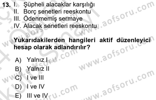 Genel Muhasebe Dersi 2023 - 2024 Yılı Yaz Okulu Sınav Soruları 13. Soru