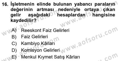 Genel Muhasebe Dersi 2023 - 2024 Yılı Yaz Okulu Sınav Soruları 16. Soru