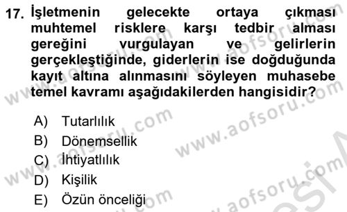 Genel Muhasebe Dersi 2023 - 2024 Yılı Yaz Okulu Sınav Soruları 17. Soru