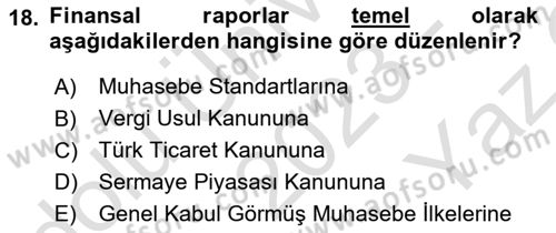 Genel Muhasebe Dersi 2023 - 2024 Yılı Yaz Okulu Sınav Soruları 18. Soru