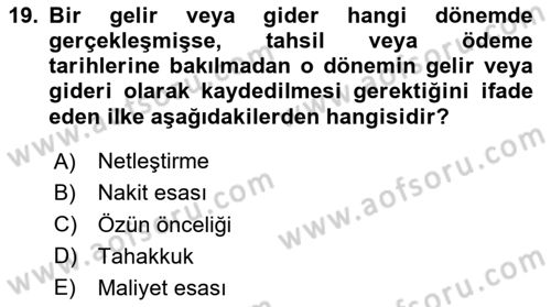 Genel Muhasebe Dersi 2023 - 2024 Yılı Yaz Okulu Sınav Soruları 19. Soru