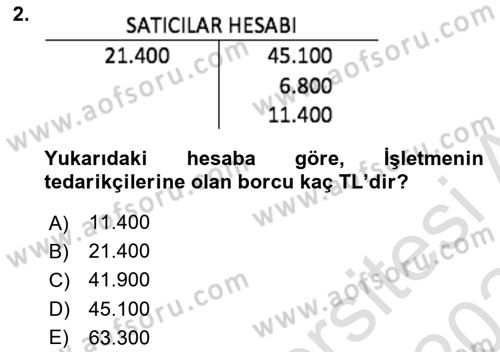 Genel Muhasebe Dersi 2023 - 2024 Yılı Yaz Okulu Sınav Soruları 2. Soru