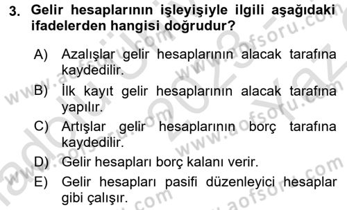 Genel Muhasebe Dersi 2023 - 2024 Yılı Yaz Okulu Sınav Soruları 3. Soru