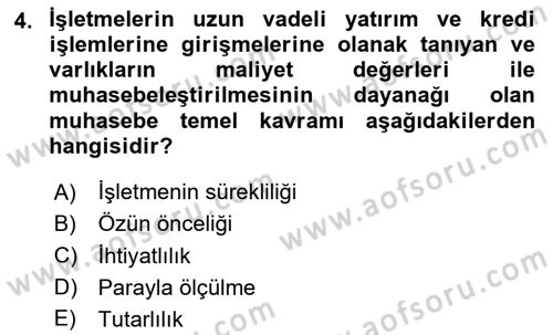 Genel Muhasebe Dersi 2023 - 2024 Yılı Yaz Okulu Sınav Soruları 4. Soru