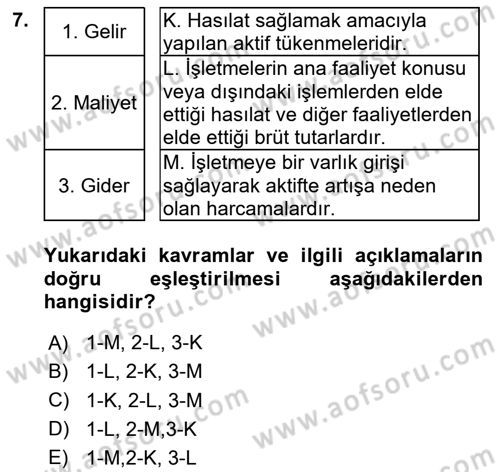 Genel Muhasebe Dersi 2023 - 2024 Yılı Yaz Okulu Sınav Soruları 7. Soru