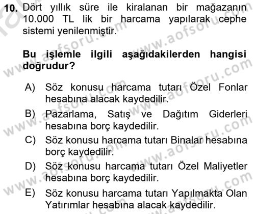 Genel Muhasebe Dersi 2024 - 2025 Yılı (Vize) Ara Sınav Soruları 10. Soru