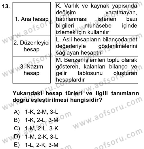 Genel Muhasebe Dersi 2024 - 2025 Yılı (Vize) Ara Sınav Soruları 13. Soru