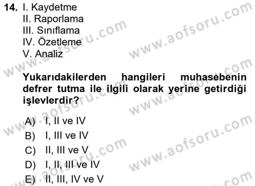Genel Muhasebe Dersi 2024 - 2025 Yılı (Vize) Ara Sınav Soruları 14. Soru
