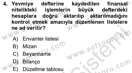 Genel Muhasebe Dersi 2024 - 2025 Yılı (Vize) Ara Sınav Soruları 4. Soru