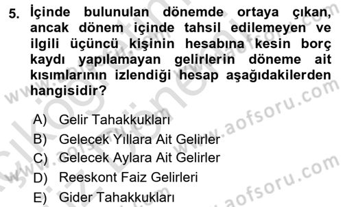 Genel Muhasebe Dersi 2024 - 2025 Yılı (Vize) Ara Sınav Soruları 5. Soru