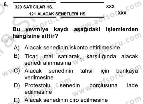 Genel Muhasebe Dersi 2024 - 2025 Yılı (Vize) Ara Sınav Soruları 6. Soru