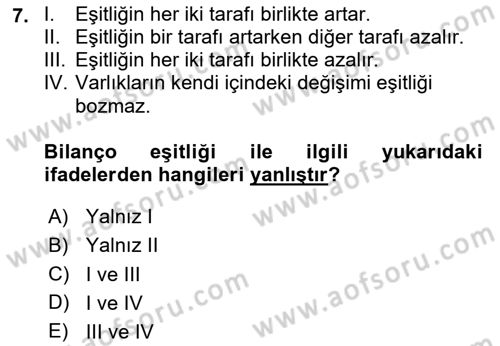 Genel Muhasebe Dersi 2024 - 2025 Yılı (Vize) Ara Sınav Soruları 7. Soru