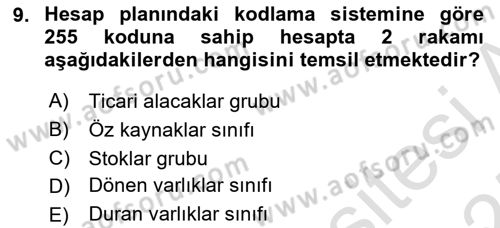 Genel Muhasebe Dersi 2024 - 2025 Yılı (Vize) Ara Sınav Soruları 9. Soru